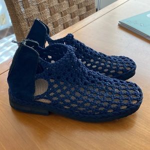 Navy Woven Ankle Boots